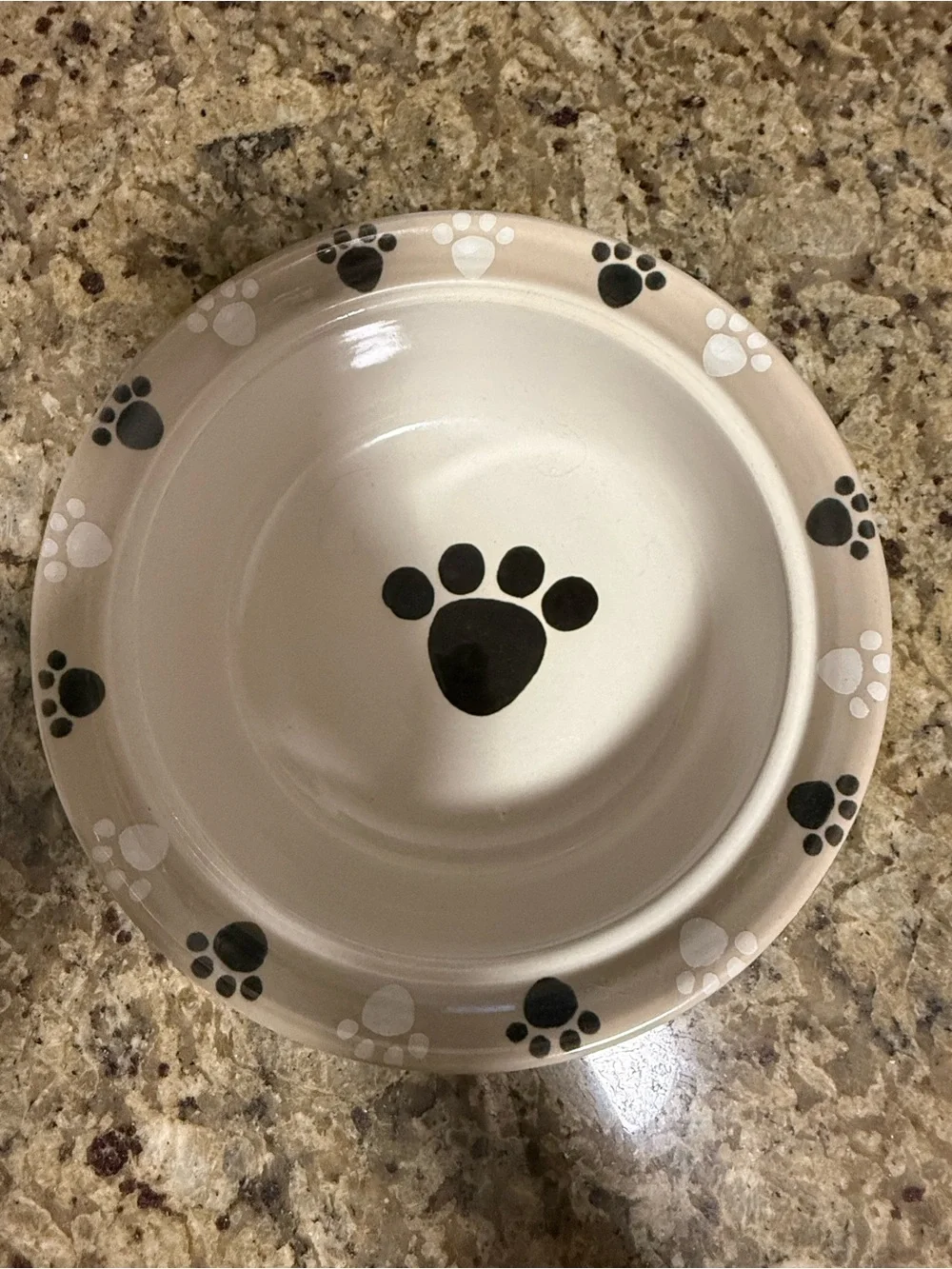 Large Ceramic Dog Bowl 9” Black Cream Paw Print Heavy Pet Dish